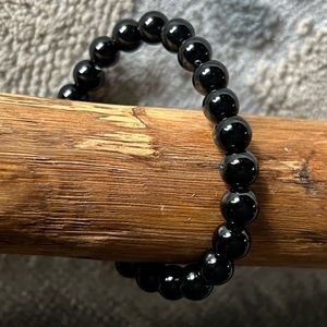 Black Agate Stretch Healing Bracelet. 6.8”-7.2”